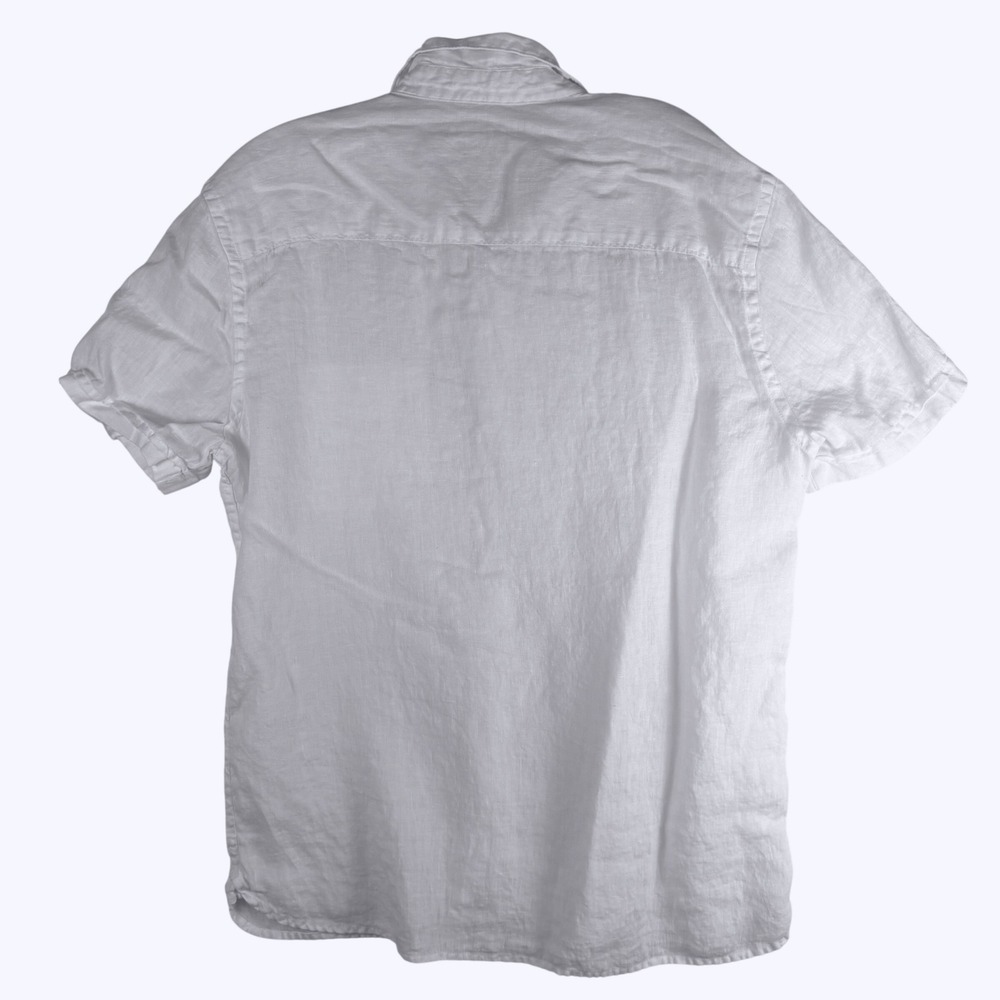 Perry Ellis Mens White 100% Linen Short Sleeve Button Down Shirt Size M Pocket - Picture 3 of 9